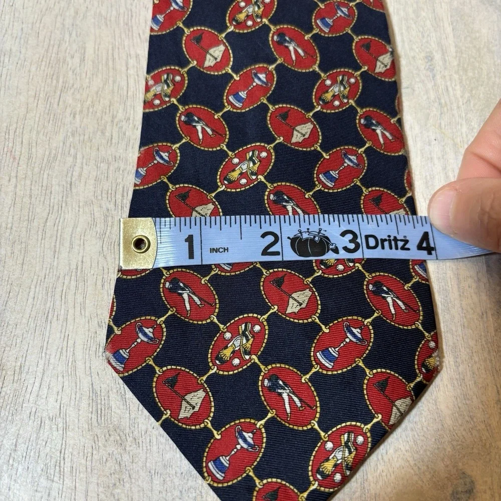 Tommy Hilfiger Adult Tie Red Golfer Golf 100% Italian Silk‎ Made in USA Men's